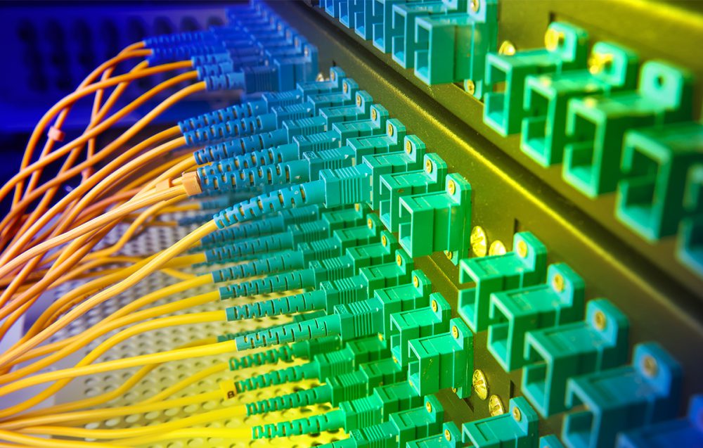 Patchera de fibra óptica con conectores y cordones de conexión